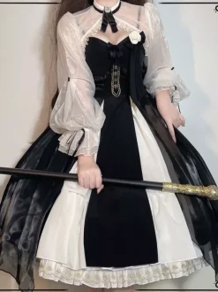 Robes Gothiques Lolita N艙uds Volants Noir Blanche Vintage