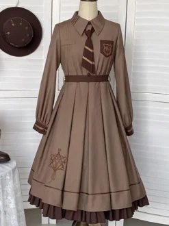 Robes Gothiques Lolita Volants Brodés Café Marron Café Académique
