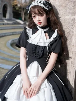 Robes Gothiques Lolita Volants Costume de Bonne Manches Longues Gothique