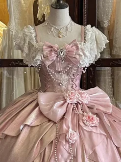 Robes Lolita féeriques bleues à n艙uds fleurs et volants longues robes Lolita en dentelle