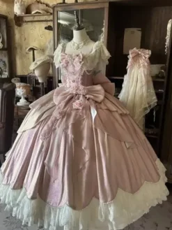Robes Lolita féeriques bleues à n艙uds fleurs et volants longues robes Lolita en dentelle