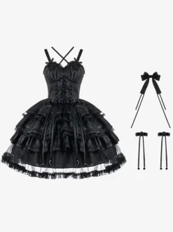Robes Lolita Gothiques N艙uds Volants Bordeaux