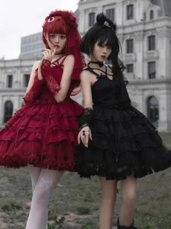 Robes Lolita Gothiques N艙uds Volants Bordeaux