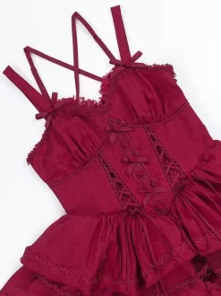 Robes Lolita Gothiques N艙uds Volants Bordeaux