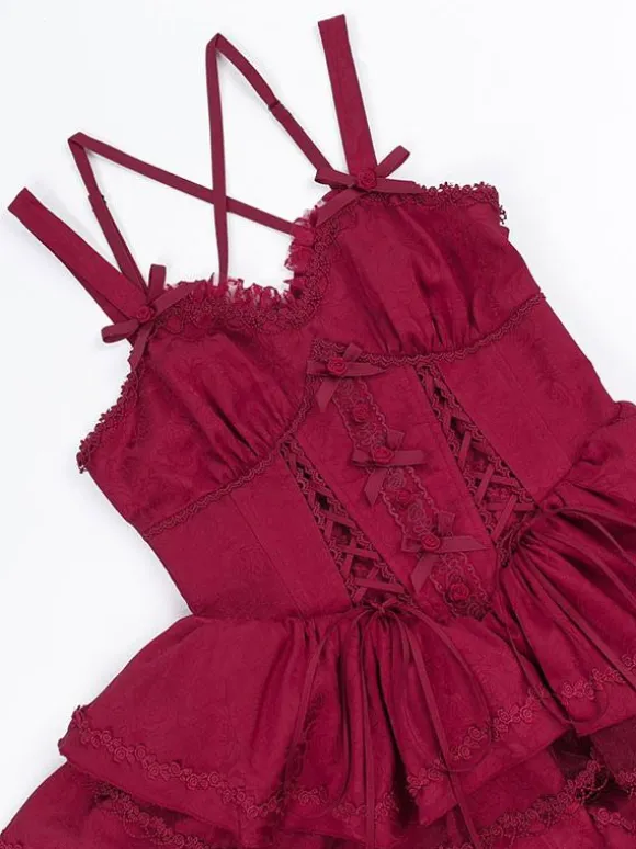 Robes Lolita Gothiques N艙uds Volants Bordeaux