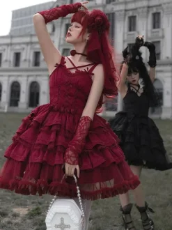 Robes Lolita Gothiques N艙uds Volants Bordeaux