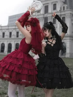 Robes Lolita Gothiques N艙uds Volants Bordeaux