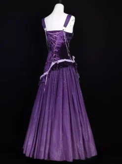 Robes Lolita gothiques pastel d'  à volants n艙ud papillon dentelle fleurs n艙uds violet romance gothique Lolita JSK