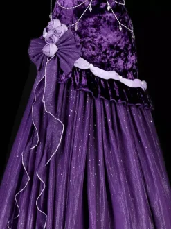 Robes Lolita gothiques pastel d'  à volants n艙ud papillon dentelle fleurs n艙uds violet romance gothique Lolita JSK