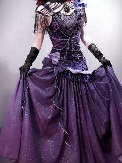 Robes Lolita gothiques pastel d'  à volants n艙ud papillon dentelle fleurs n艙uds violet romance gothique Lolita JSK