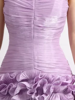 Robes maxi lilas sans bretelles à taille froncée pour femmes