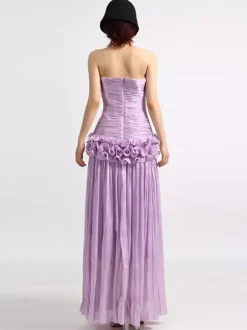 Robes maxi lilas sans bretelles à taille froncée pour femmes