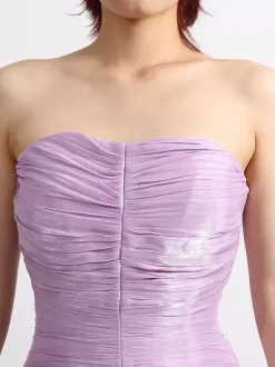 Robes maxi lilas sans bretelles à taille froncée pour femmes