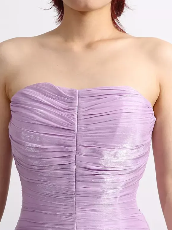Robes maxi lilas sans bretelles à taille froncée pour femmes