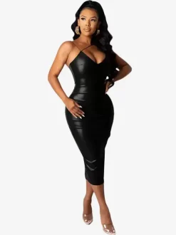 Robes Moulantes Bretelles Noires Robe Crayon Sexy Sans Manches