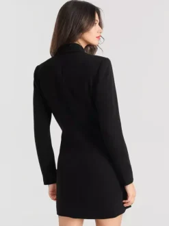 Robes Blazer Col Rabattu Boutons Manches Longues Femmes Mini Robes
