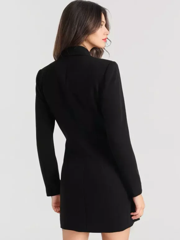 Robes Blazer Col Rabattu Boutons Manches Longues Femmes Mini Robes