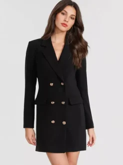 Robes Blazer Col Rabattu Boutons Manches Longues Femmes Mini Robes