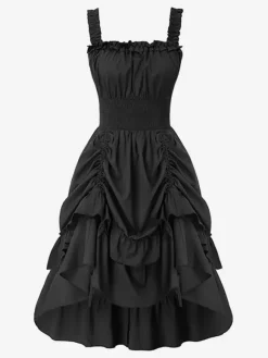 Robes corset gothiques pour femmes robe Renaissance victorienne robe médiévale à volants robes à bretelles sans manches robe à la taille