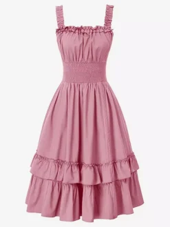 Robes corset gothiques pour femmes robe Renaissance victorienne robe médiévale à volants robes à bretelles sans manches robe à la taille