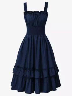 Robes corset gothiques pour femmes robe Renaissance victorienne robe médiévale à volants robes à bretelles sans manches robe à la taille