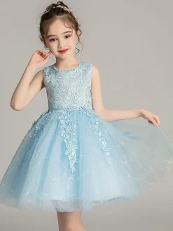 Robes cortège enfant blanche en dentelles col rond brodé robe de fille de fleur