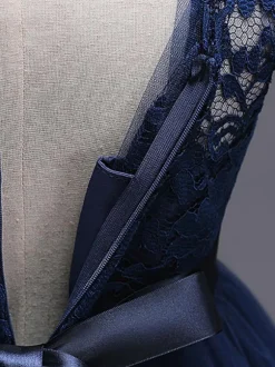 Robes cortège enfant col rond en dentelle jupe en tulle robe fille de fleur