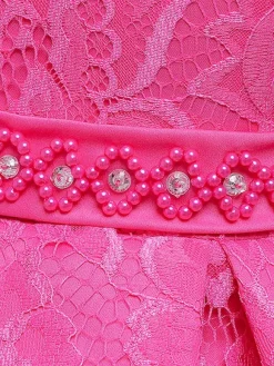 Robes cortège enfant col rond zip sur dos décoré de noeud Robe de fille de fleur