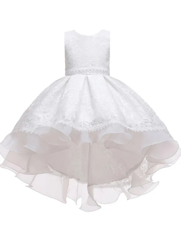 Robes cortège enfant col rond zip sur dos décoré de noeud Robe de fille de fleur