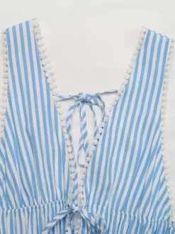 Robes courtes sans manches dos nu à rayures et décolleté en V robes d'été bleues sexy pour une soirée en amoureux