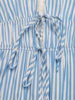 Robes courtes sans manches dos nu à rayures et décolleté en V robes d'été bleues sexy pour une soirée en amoureux