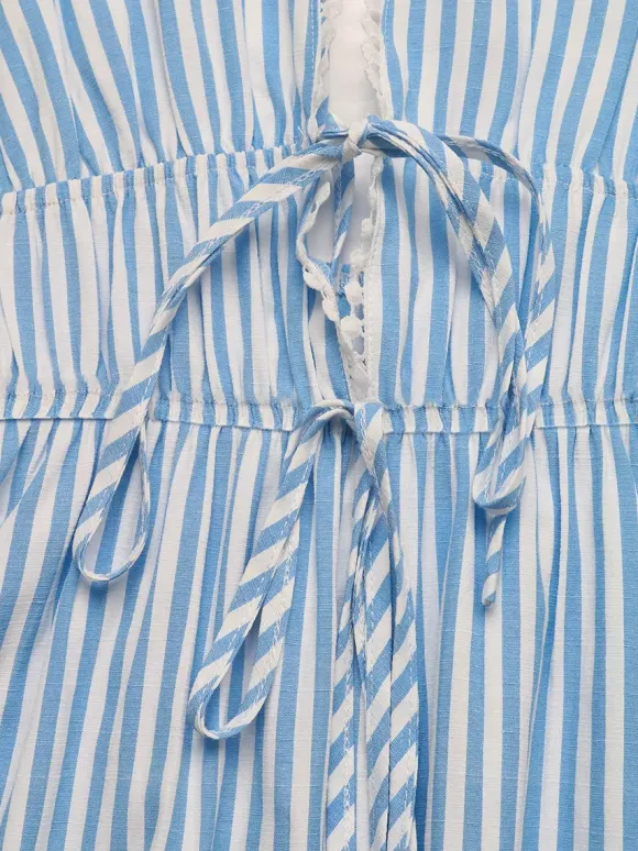 Robes courtes sans manches dos nu à rayures et décolleté en V robes d'été bleues sexy pour une soirée en amoureux