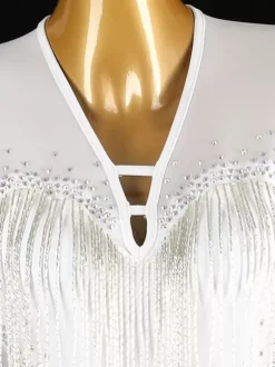 Robes de danse latine blanc femmes Lycra Spandex robe dos nu élégant paillettes frange danseuse latine vêtements de danse