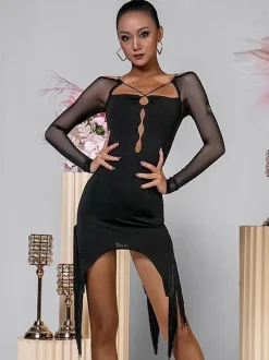 Robes de danse latine bleu ciel clair ensemble asymétrique à volants pour femmes robe élégante en Polyester vêtements de danse