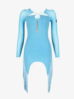 Robes de danse latine bleu ciel clair ensemble asymétrique à volants pour femmes robe élégante en Polyester vêtements de danse