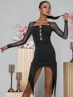 Robes de danse latine bleu ciel clair ensemble asymétrique à volants pour femmes robe élégante en Polyester vêtements de danse