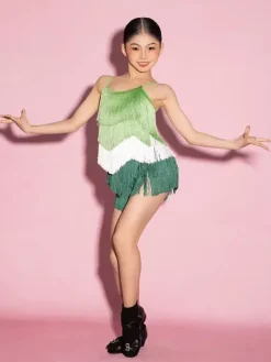 Robes de danse latine bleues à franges et pompons pour femmes costumes de danseuses latines