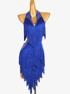Robes De Danse Latine Bleu Royal Femmes Robe À Franges Costume De Danse