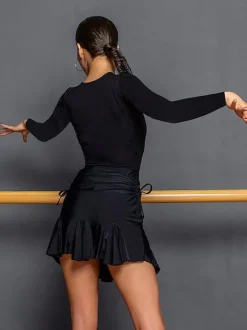 Robes de danse latine noires pour femmes haut élégant en Polyester Costume de danse