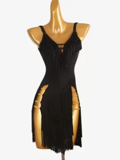 Robes de danse latine noir femmes dos nu Sexy Lycra Spandex robe Costume de danse