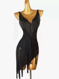 Robes de danse latine noir femmes Lycra Spandex robe Sexy frange danseuse latine vêtements de danse