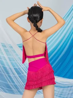 Robes de danse latine robe blanche pour femmes Sexy haut en Polyester jupe vêtements de danse