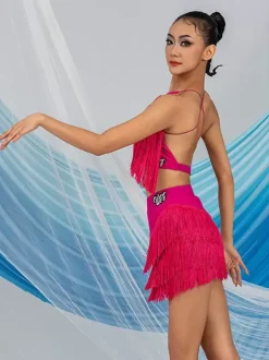 Robes de danse latine robe blanche pour femmes Sexy haut en Polyester jupe vêtements de danse