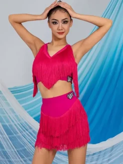 Robes de danse latine robe blanche pour femmes Sexy haut en Polyester jupe vêtements de danse