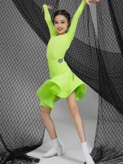 Robes de danse latine robe en Polyester fille verte Costume de danse de danseuse latine Sexy