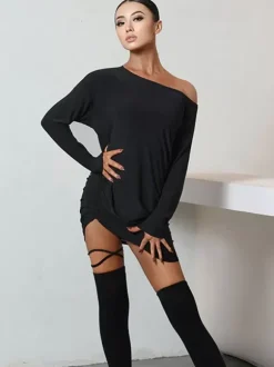 Robes de danse latine Robe noire Costume de danse latine