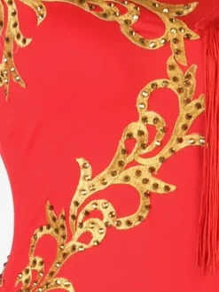 Robes De Danse Latine Rouge Femmes Robe Fendue Frange Costume De Danse