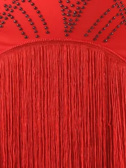 Robes De Danse Latine Rouge Robe Élégante En Lycra Spandex Femmes Manches Longues