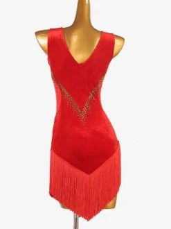 Robes de danse latine Ture Red Women's Set Lycra Spandex Dress Dancing Costume