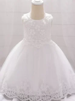 Robes de demoiselle d'honneur blanches robes d'occasion spéciale dentelle blanche sans manches col bijou robes de demoiselle d'honneur